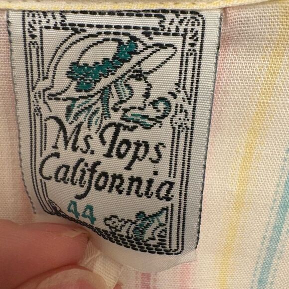 Vintage 80s Pastel Stripe Tie Front Shirt Pastel Coastal Retro Style 14 - Picture 4 of 6